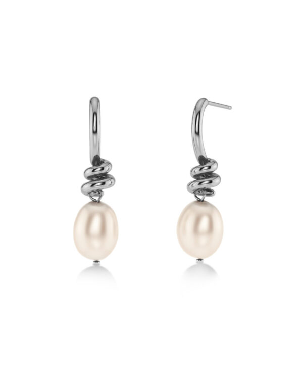 EDBLAD Ατσάλινα Σκουλαρίκια Silver Tone με Πέρλα Drop Design