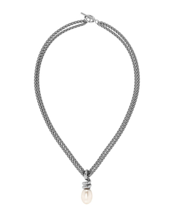 EDBLAD Ατσάλινο Κολιέ Silver Tone Multi Chain με Pearl Pendant