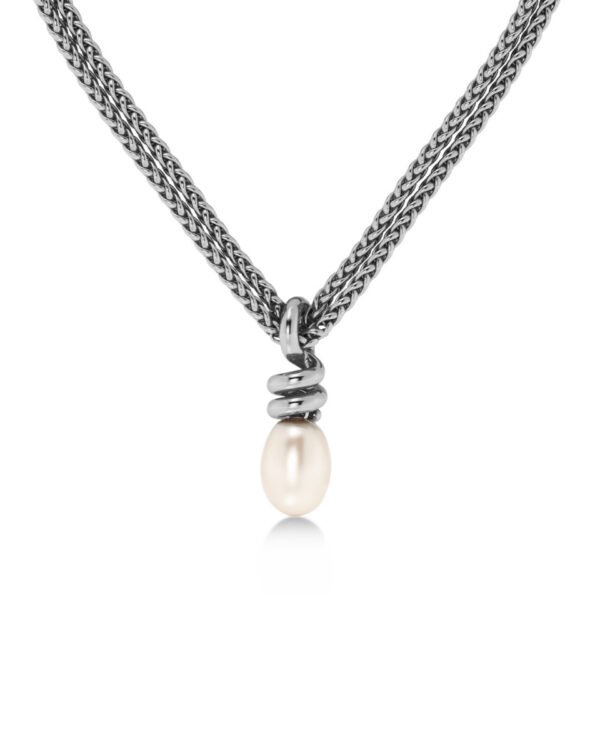 EDBLAD Ατσάλινο Κολιέ Silver Tone Multi Chain με Pearl Pendant