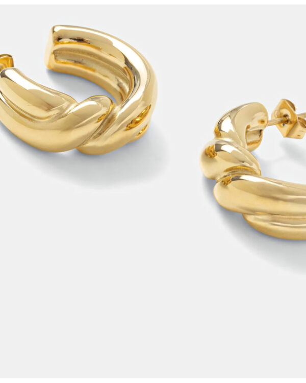 EDBLAD Gold Tone Twisted Hoop Stud Earrings Stainless Steel