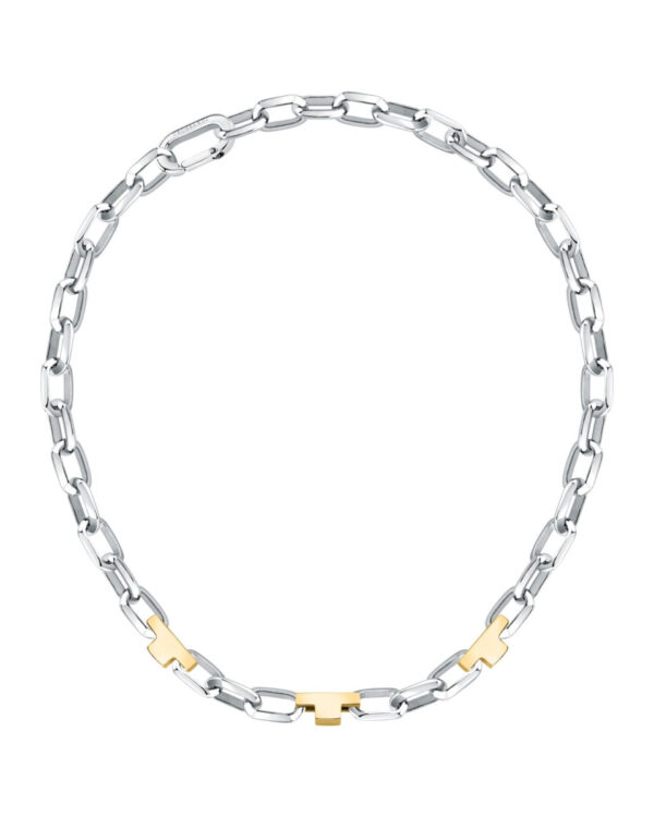 Trussardi Stainless Steel Chain Necklace Δίχρωμο (Ασημί/Χρυσό) με Logo Στοιχεία