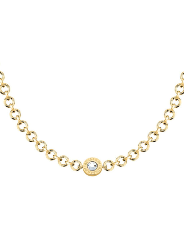 Trussardi Stainless Steel Chain Necklace σε Χρυσό Τόνο με Logo Charm & Κρύσταλλο