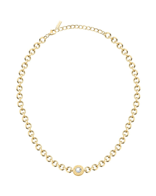 Trussardi Stainless Steel Chain Necklace σε Χρυσό Τόνο με Logo Charm & Κρύσταλλο