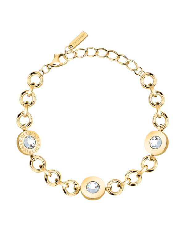 Trussardi Stainless Steel Chain Bracelet σε Χρυσό Τόνο με Logo Charms & Κρύσταλλα