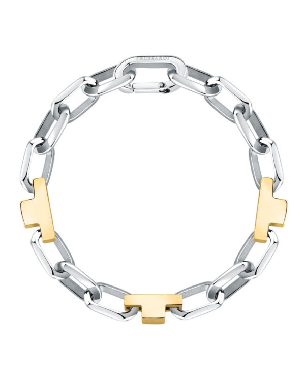 Trussardi Stainless Steel Chain Bracelet Δίχρωμο (Ασημί/Χρυσό) με T-Logo Στοιχεία