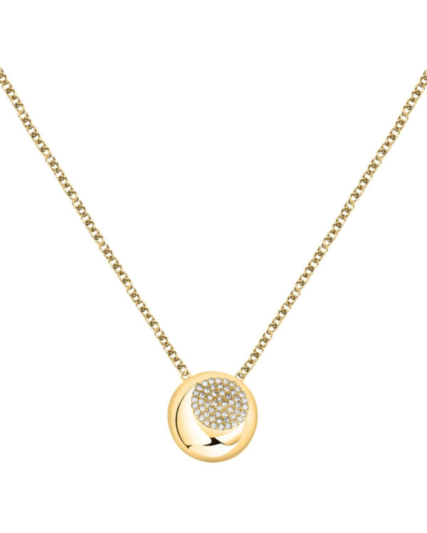 Trussardi Stainless Steel Necklace σε Χρυσό Τόνο με Κυκλικό Charm & Κρύσταλλα