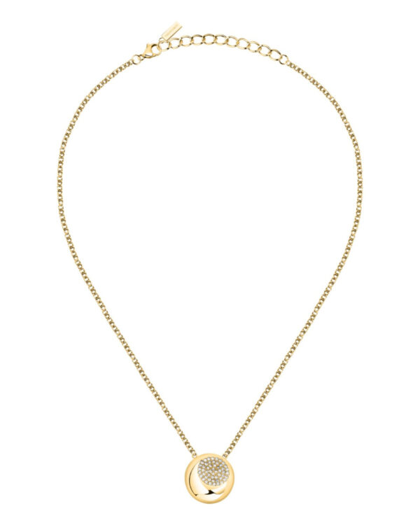 Trussardi Stainless Steel Necklace σε Χρυσό Τόνο με Κυκλικό Charm & Κρύσταλλα