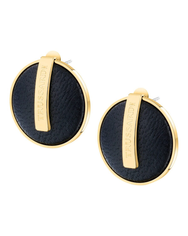 Trussardi Stainless Steel Stud Earrings σε Χρυσό Τόνο με Μαύρη Λεπτομέρεια – Modern Design