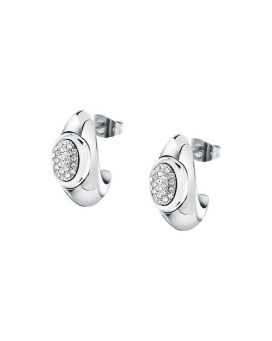 Trussardi Stainless Steel Stud Earrings με Κρύσταλλα σε Ασημί Τόνο – Minimal Elegant Design