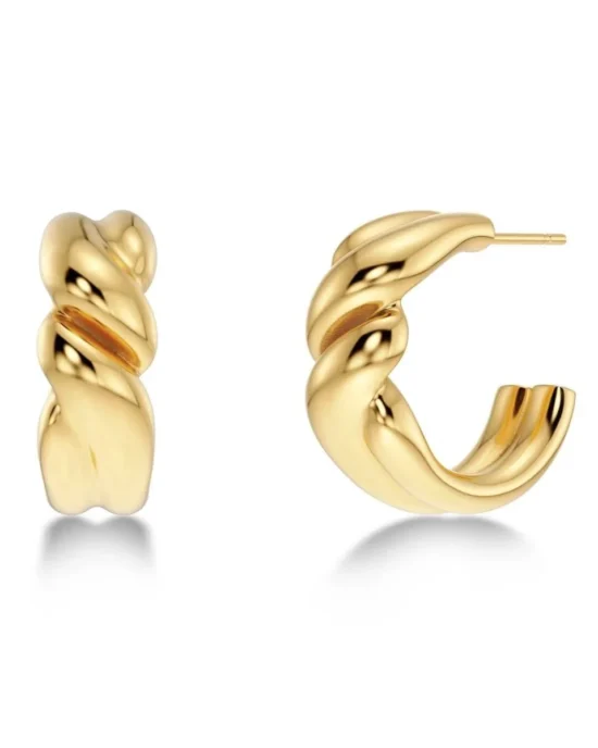 EDBLAD Gold Tone Twisted Hoop Stud Earrings Stainless Steel