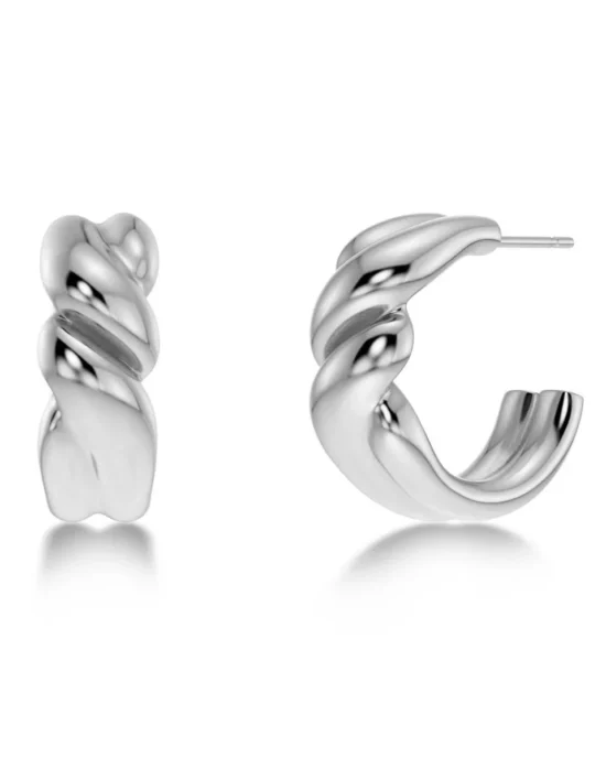 EDBLAD Silver Tone Twisted Hoop Earrings Stainless Steel