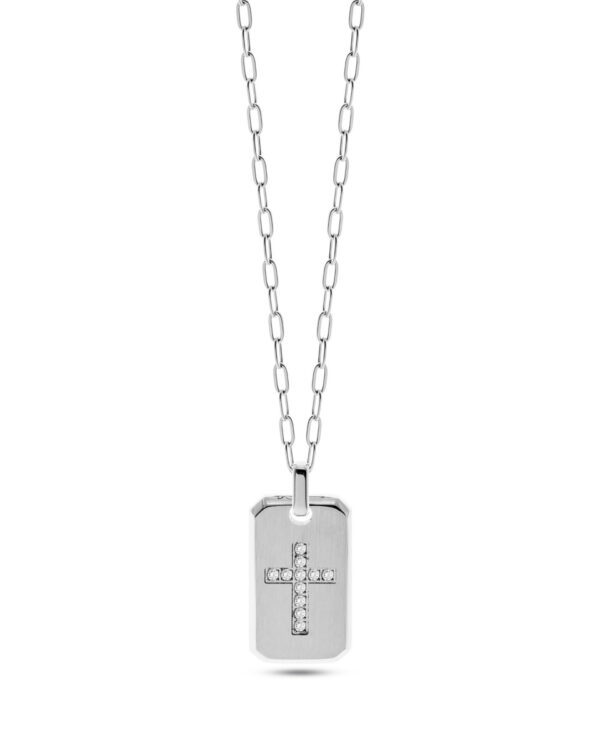 Ανδρικό Μενταγιόν Liu Jo Dog Tag με Σταυρό σε Silver Tone από Ανοξείδωτο Ατσάλι