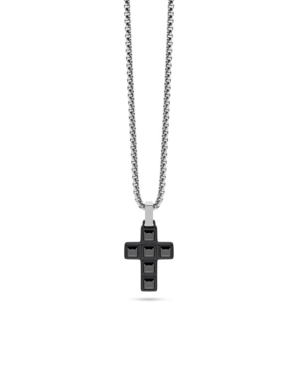 Ανδρικό Μενταγιόν Liu Jo με Σταυρό σε Gunmetal & Black από Ανοξείδωτο Ατσάλι