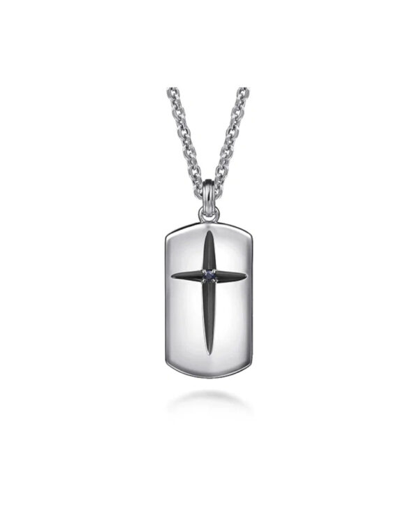 Ανδρικό Μενταγιόν Liu Jo Dog Tag με Σταυρό σε Silver & Black από Ανοξείδωτο Ατσάλι