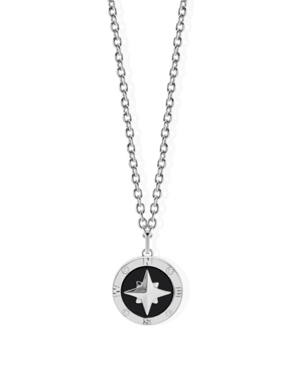 Ανδρικό Μενταγιόν Liu Jo Compass Pendant σε Silver & Black από Ανοξείδωτο Ατσάλι