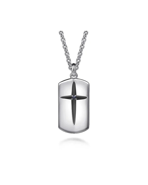 Ανδρικό Μενταγιόν Liu Jo Dog Tag με Σταυρό σε Silver & Black από Ανοξείδωτο Ατσάλι