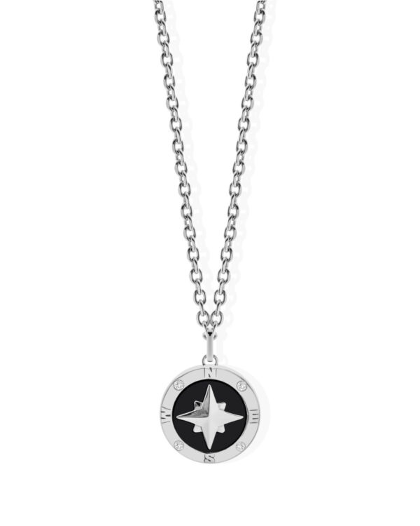 Ανδρικό Μενταγιόν Liu Jo Compass Pendant σε Silver & Black από Ανοξείδωτο Ατσάλι