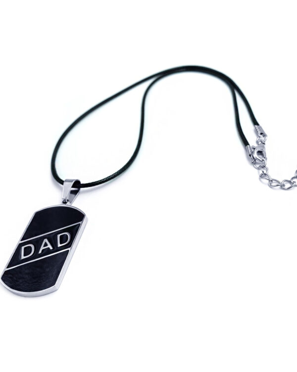 Ατσάλινο Ανδρικό Μενταγιόν Πλάκα DAD 21x38mm σε Μαύρο & Ασημί