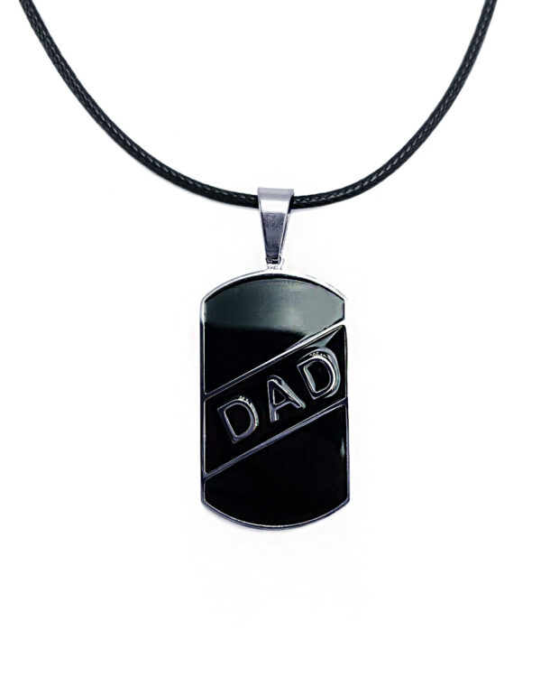Ατσάλινο Ανδρικό Μενταγιόν Πλάκα DAD 21x38mm σε Μαύρο & Ασημί